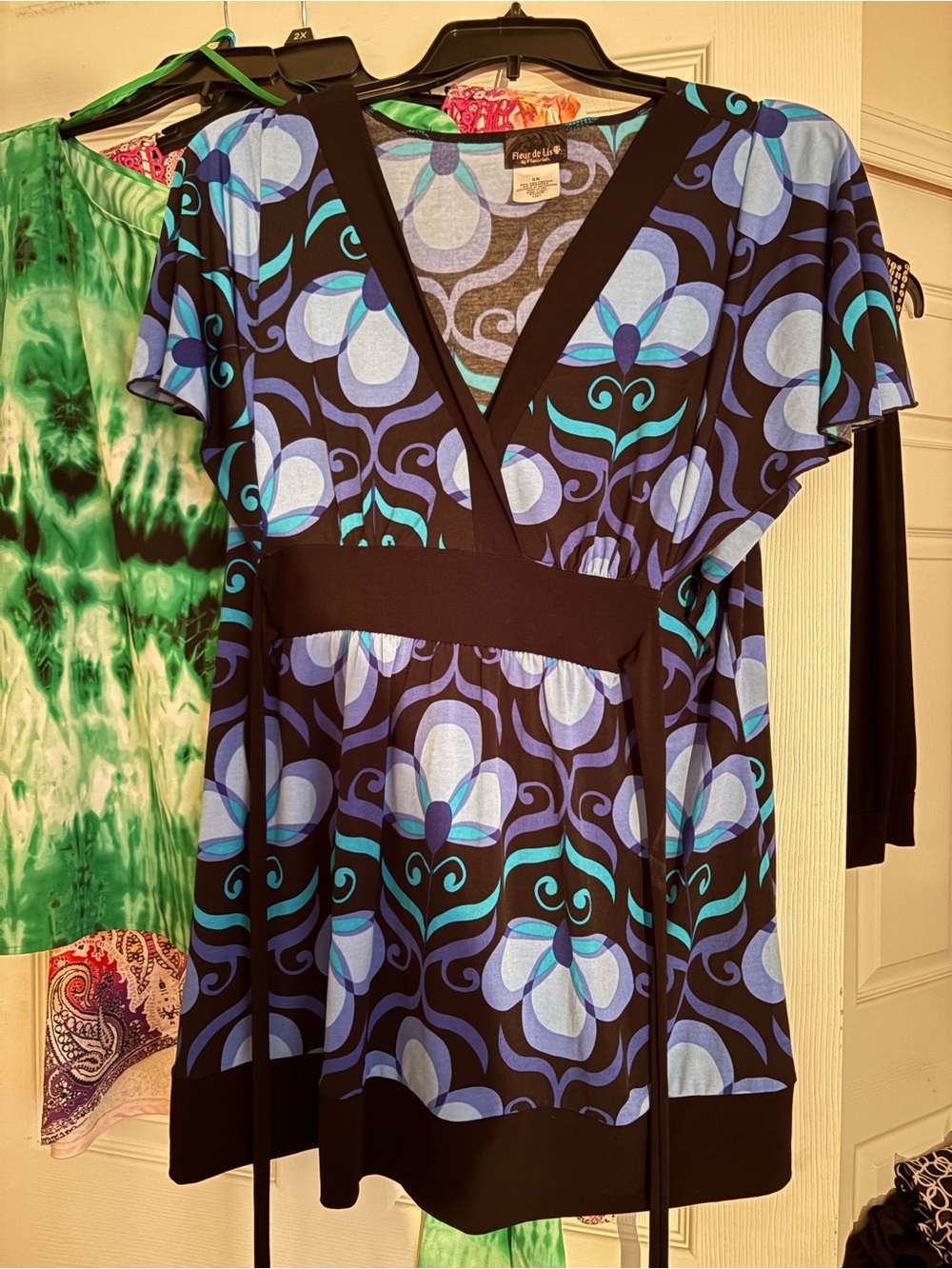 Vintage Y2K Fleur de Lis by Flourish Graphic Floral Empire Waist Tunic Top 3X